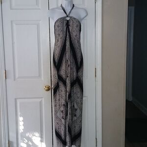 Valeri Bertinelli  maxi black white printed halter dress Sz 14  EUC